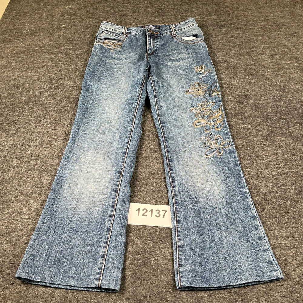 Baccini Bootcut Jeans Womens 6 Blue Denim Embroidered Floral Cotton Stretch